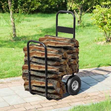 Earth Worth Rolling Firewood Rack Log Cart, Black 83-DT5199